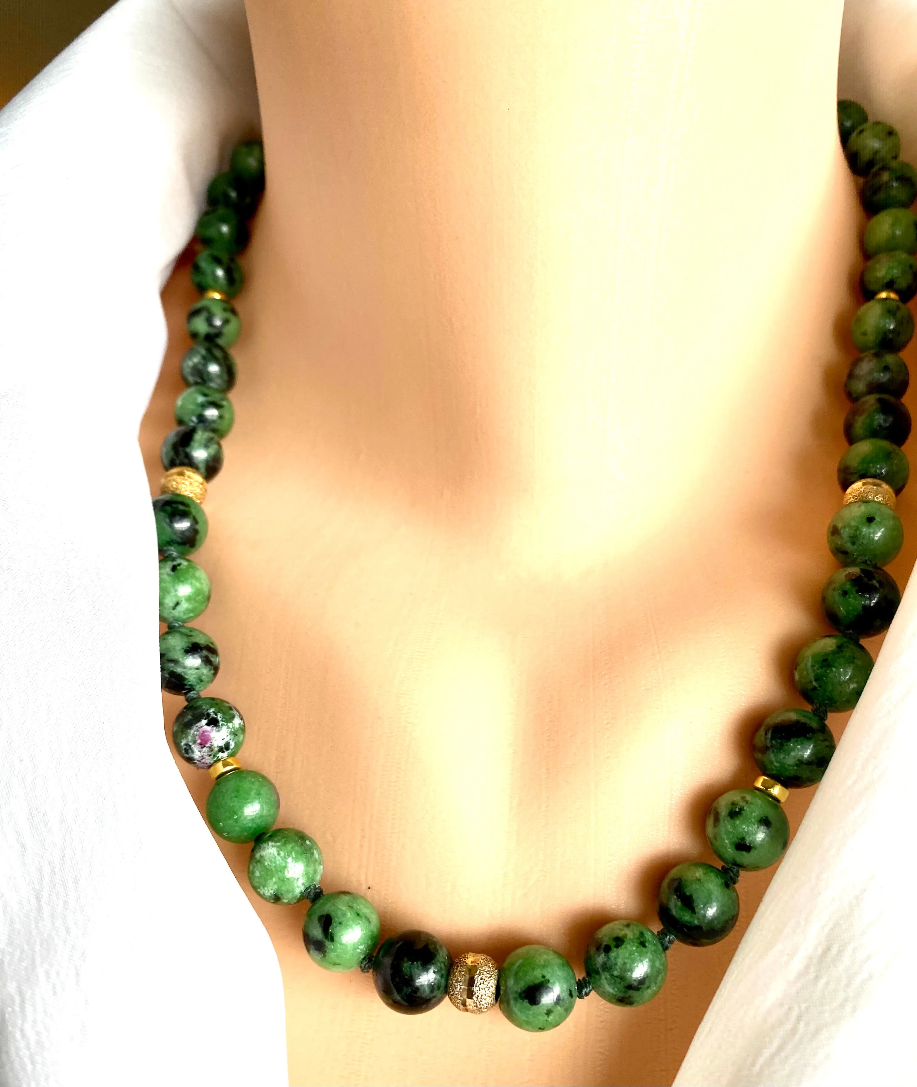 Ruby Zoisite and Gold Vermeil Beaded Necklace