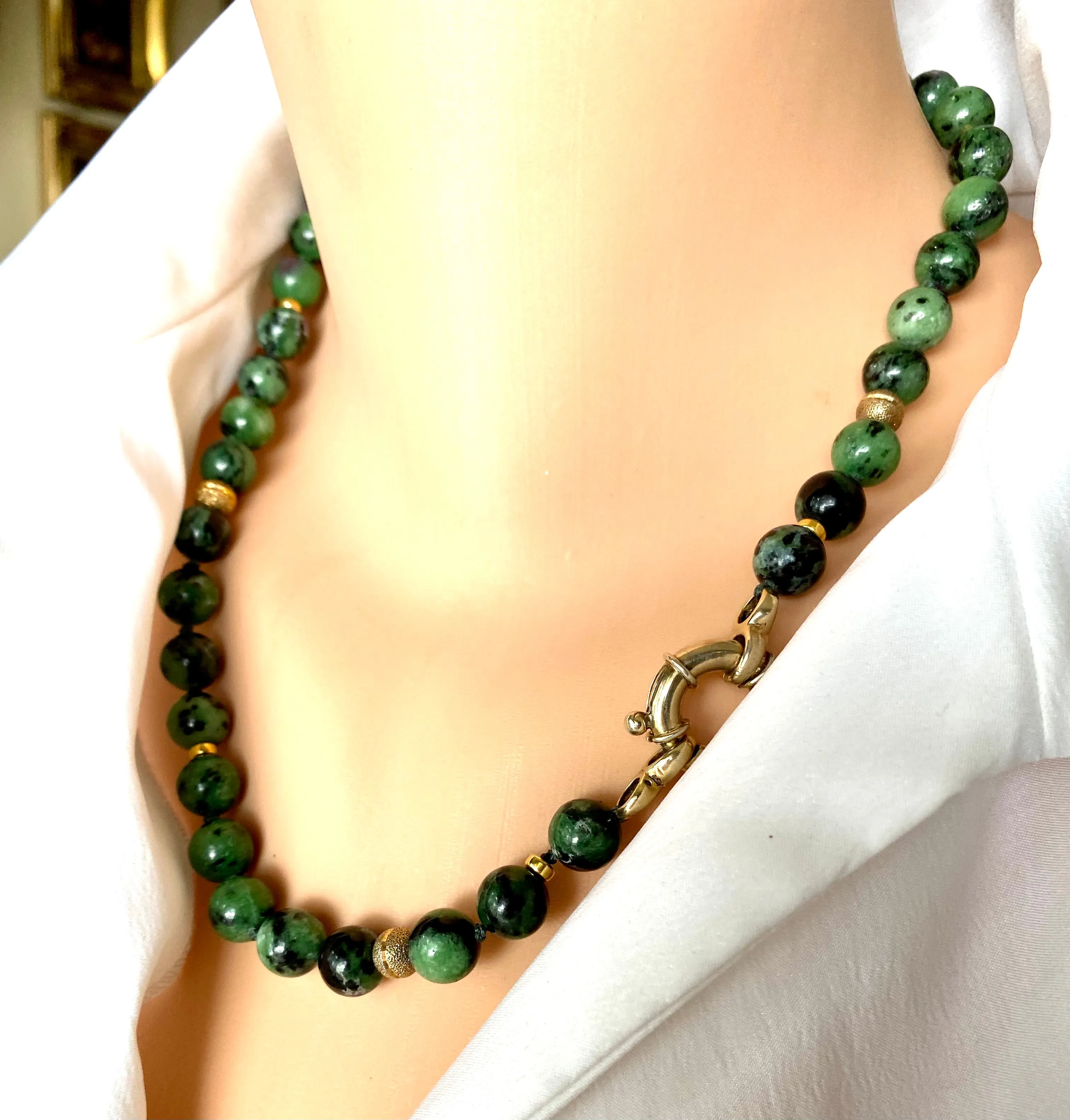 Ruby Zoisite and Gold Vermeil Beaded Necklace