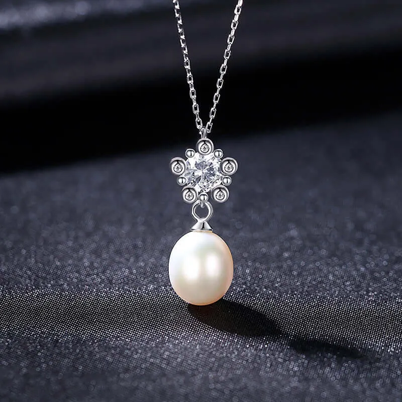 s925 Silver Delicate CZ Diamond Flower Pendant Add a Pearl Necklace