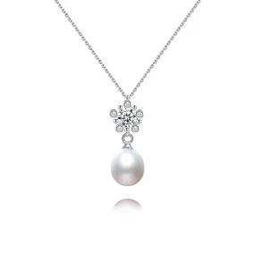 s925 Silver Delicate CZ Diamond Flower Pendant Add a Pearl Necklace