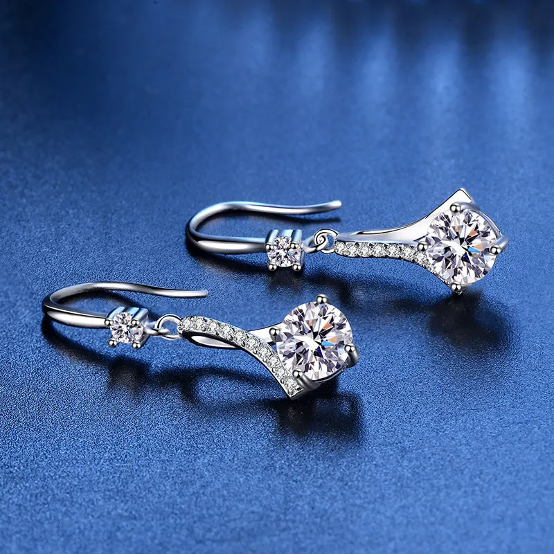 S925 Silver Drop Hoop Moissanite Earrings for Women