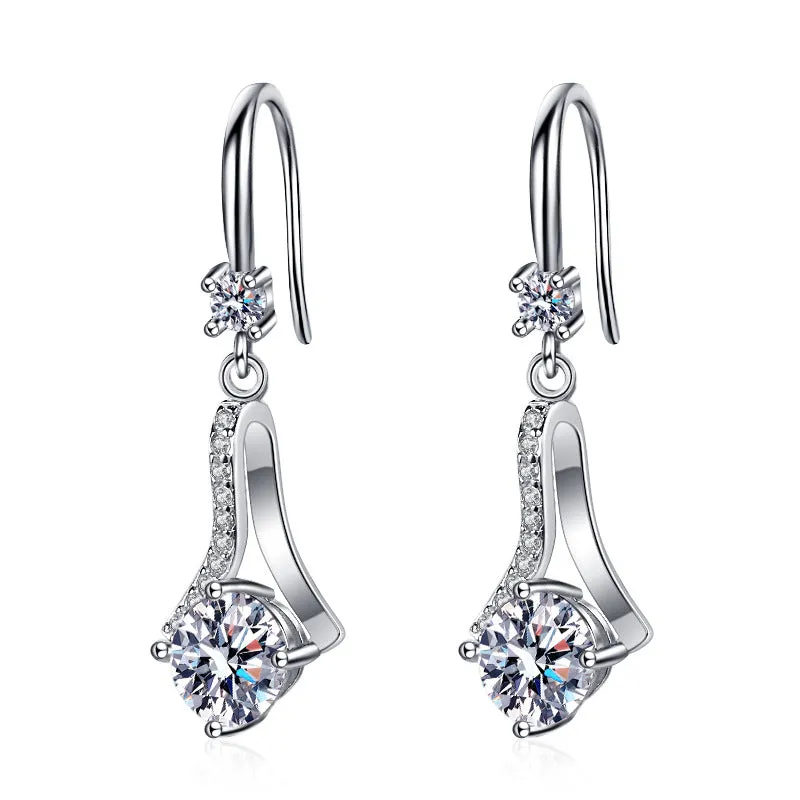 S925 Silver Drop Hoop Moissanite Earrings for Women