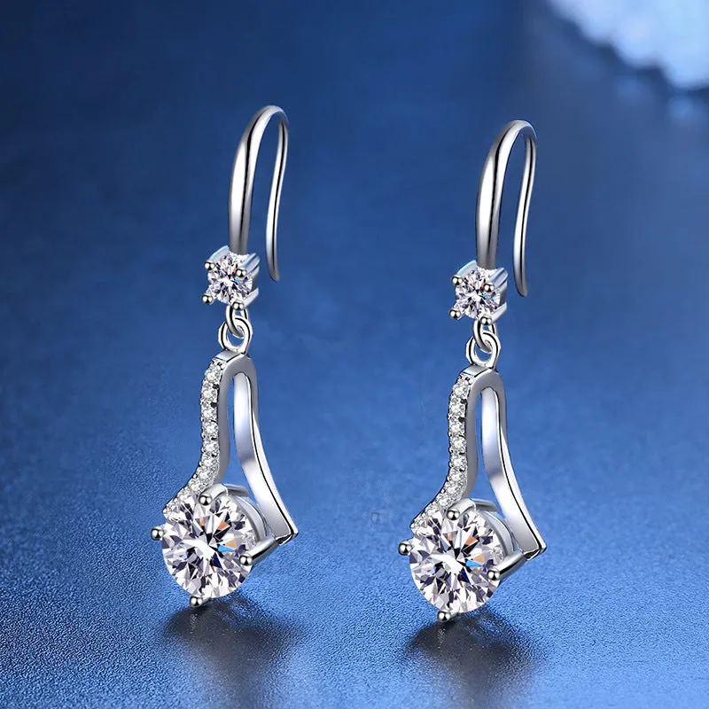 S925 Silver Drop Hoop Moissanite Earrings for Women