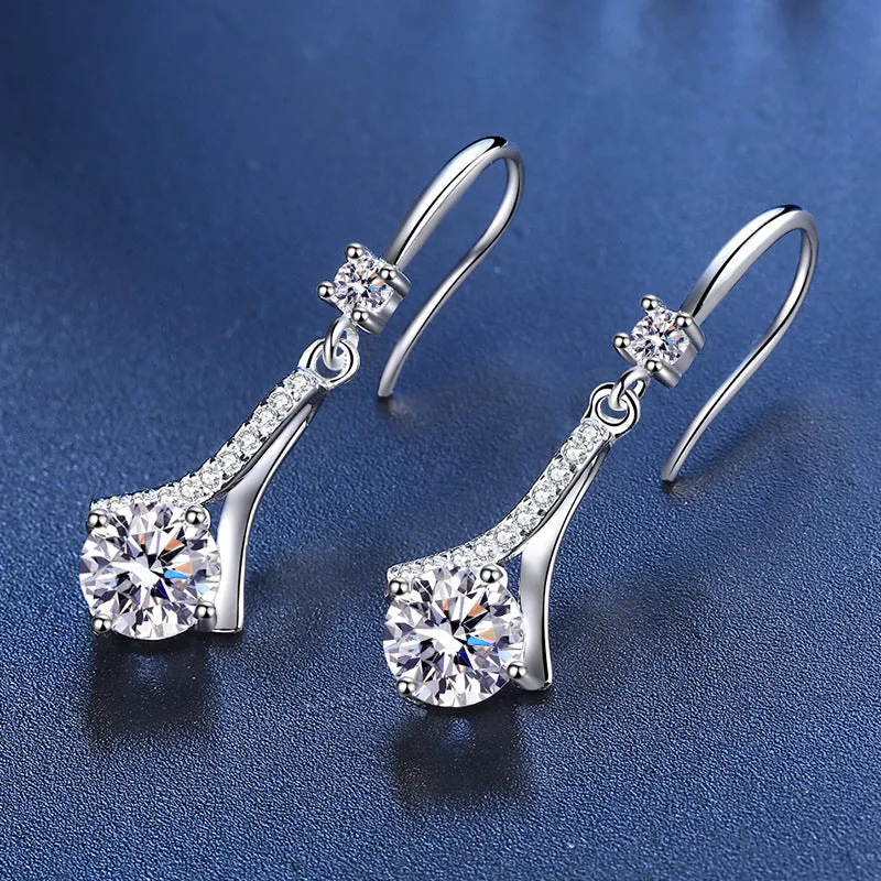 S925 Silver Drop Hoop Moissanite Earrings for Women