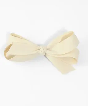 Short Tail Double Bow Hair Clip - Ivory