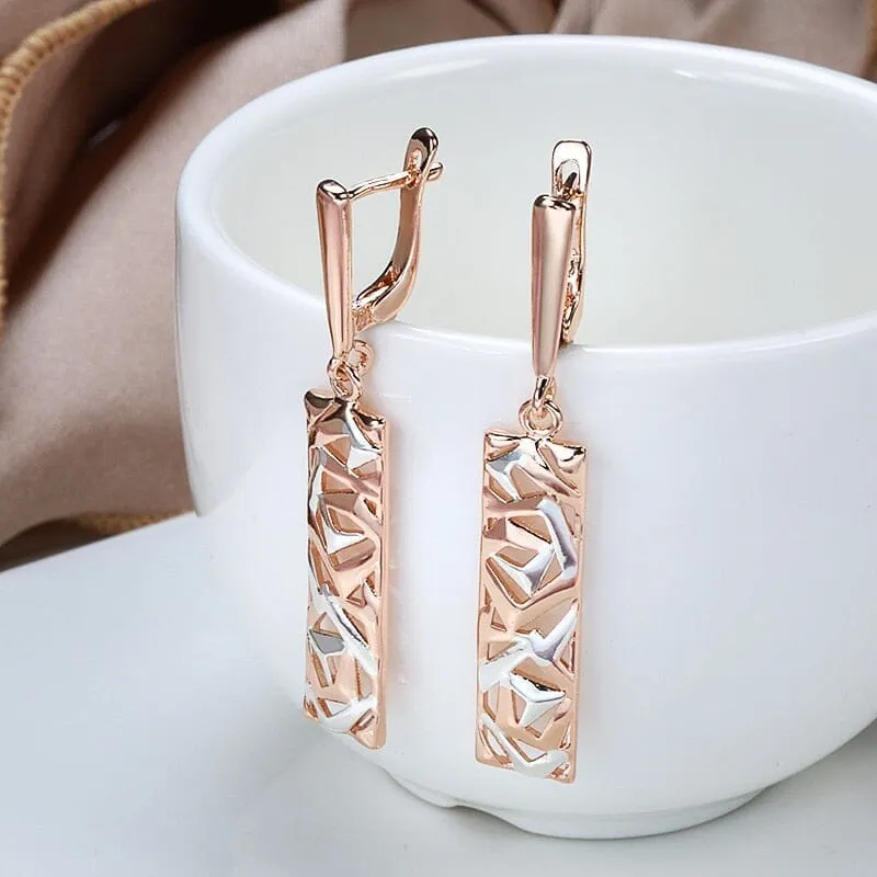 Silver and Rose Gold Geometric Hollow Earrings