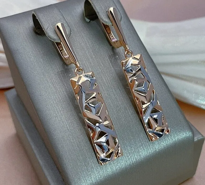 Silver and Rose Gold Geometric Hollow Earrings