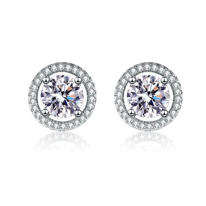 Silver Round Hollow Moissanite Stud Earrings