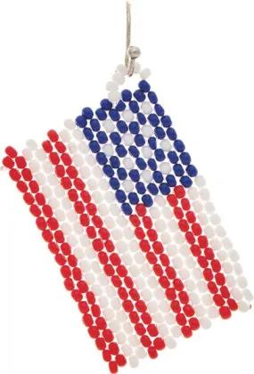 Silver Seed Bead American Flag Patriotic Earrings