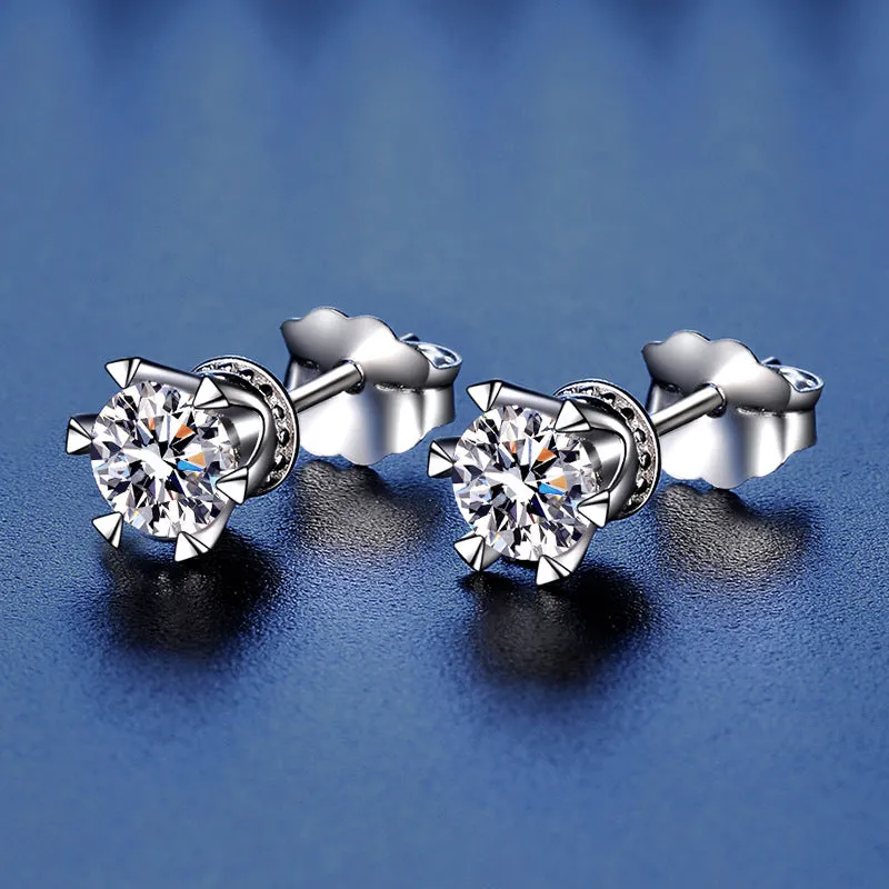 Six Claw Tower Moissanite Stud Earrings