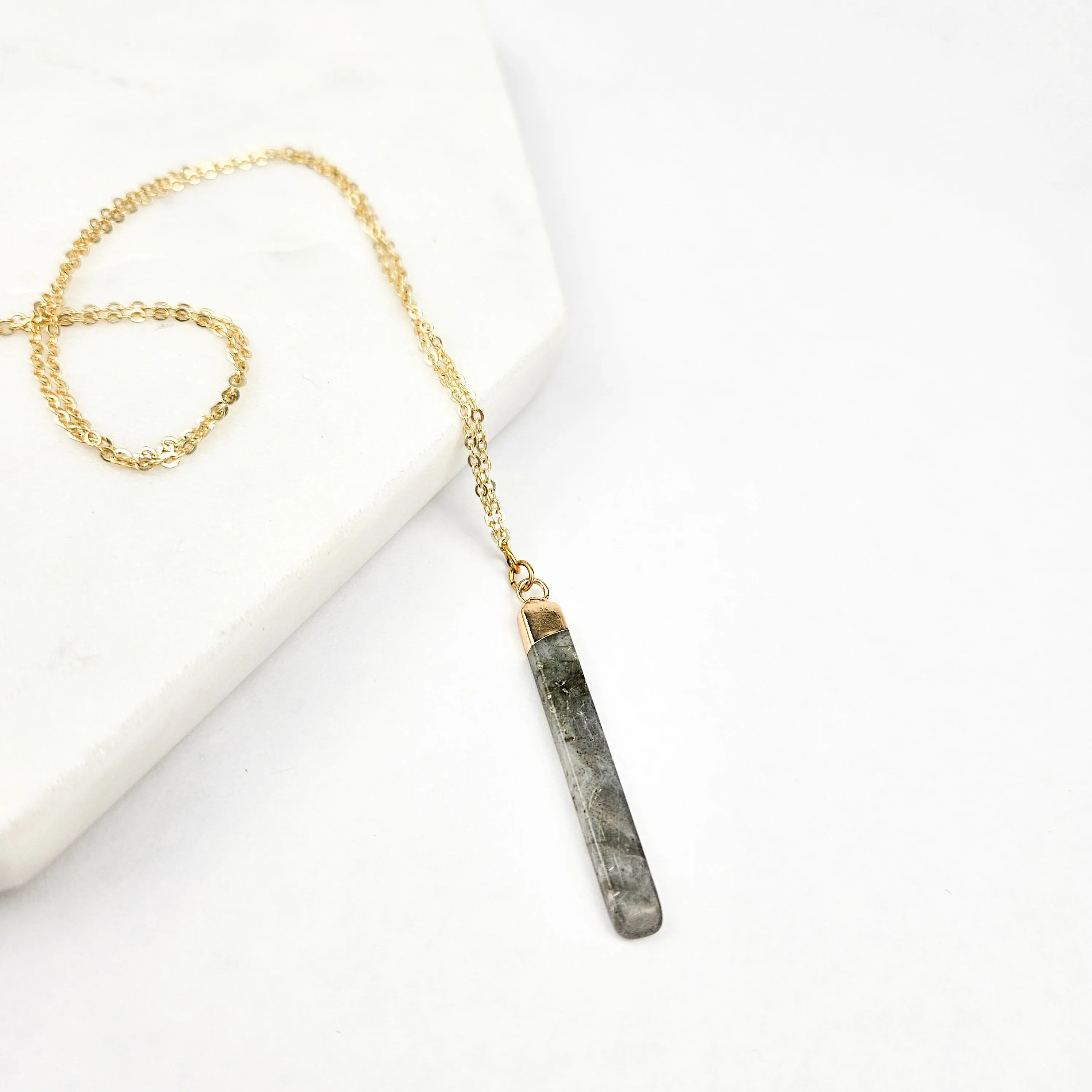 Skinny Bar Labradorite Gemstone Necklace