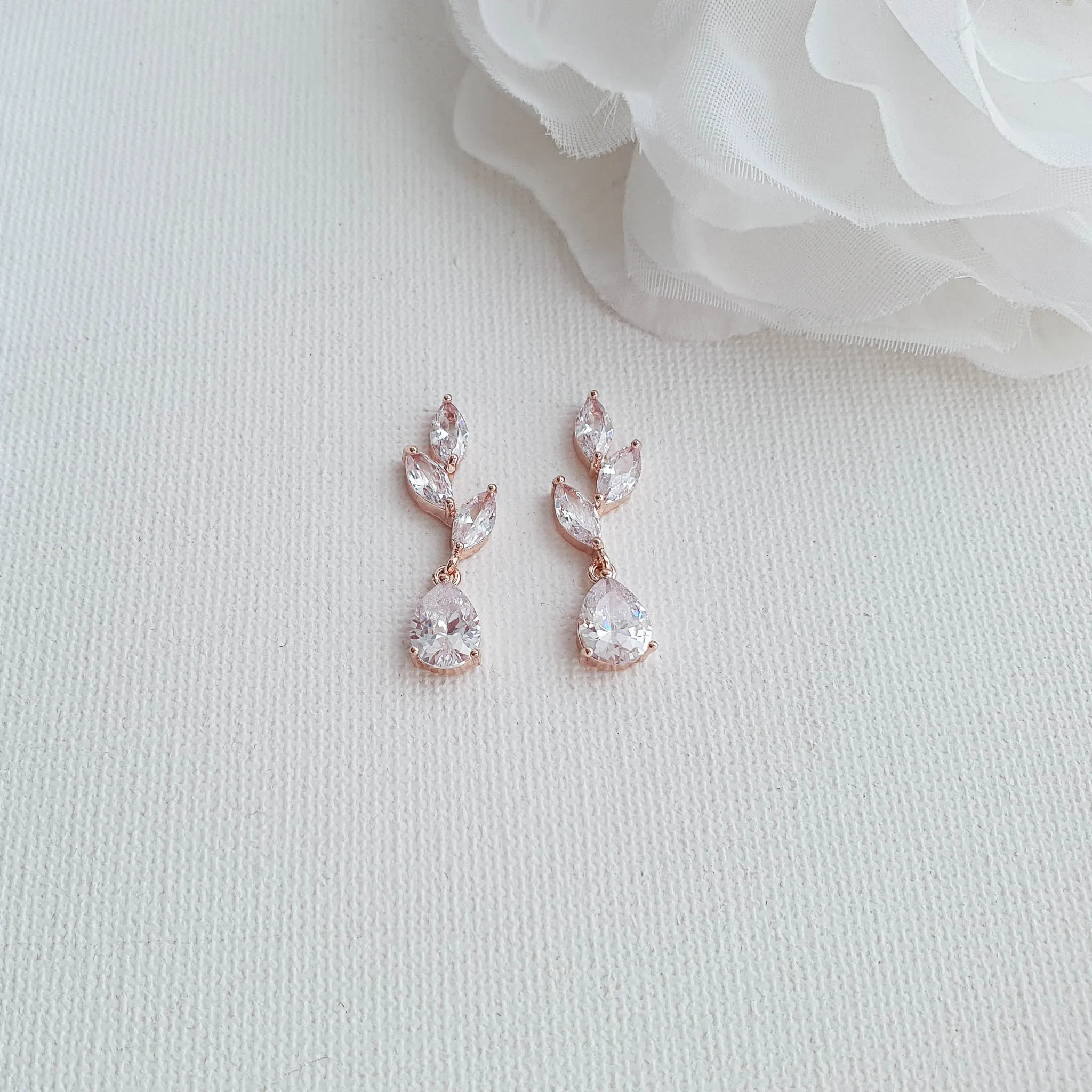 Small Leaf Rose Gold Drop Earrings-Taylor