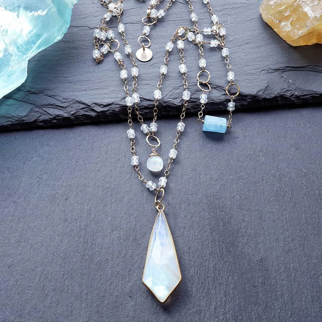 Snow Drift - Moonstone Double-Strand Gold Necklace