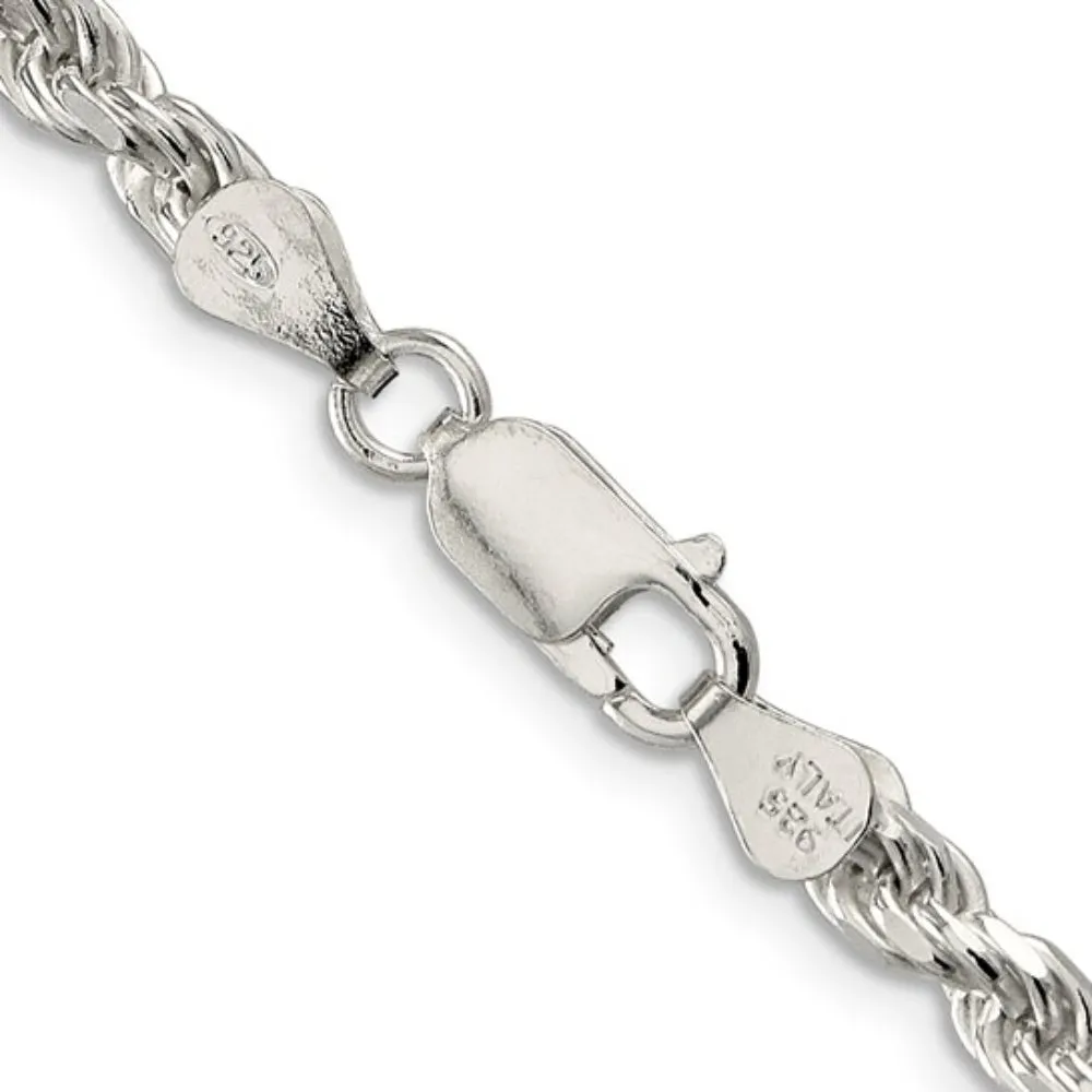 Sterling Silver 4.25mm Diamond-Cut Rope Chain