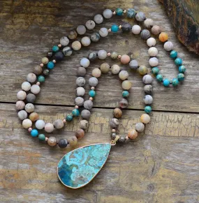 Stunning Huge Turquoise Ocean Jasper Teardrop Pendant Mix Natural Stones Necklace