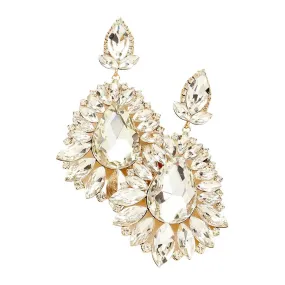 Teardrop Center Marquise Stone Cluster Evening Earrings