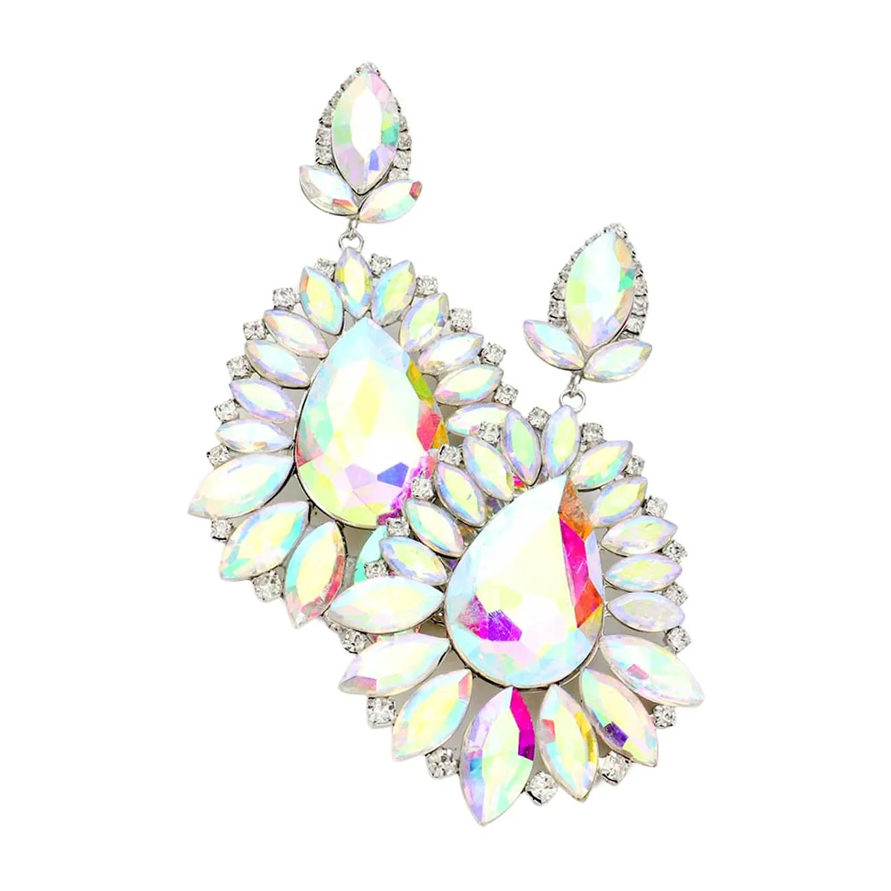 Teardrop Center Marquise Stone Cluster Evening Earrings