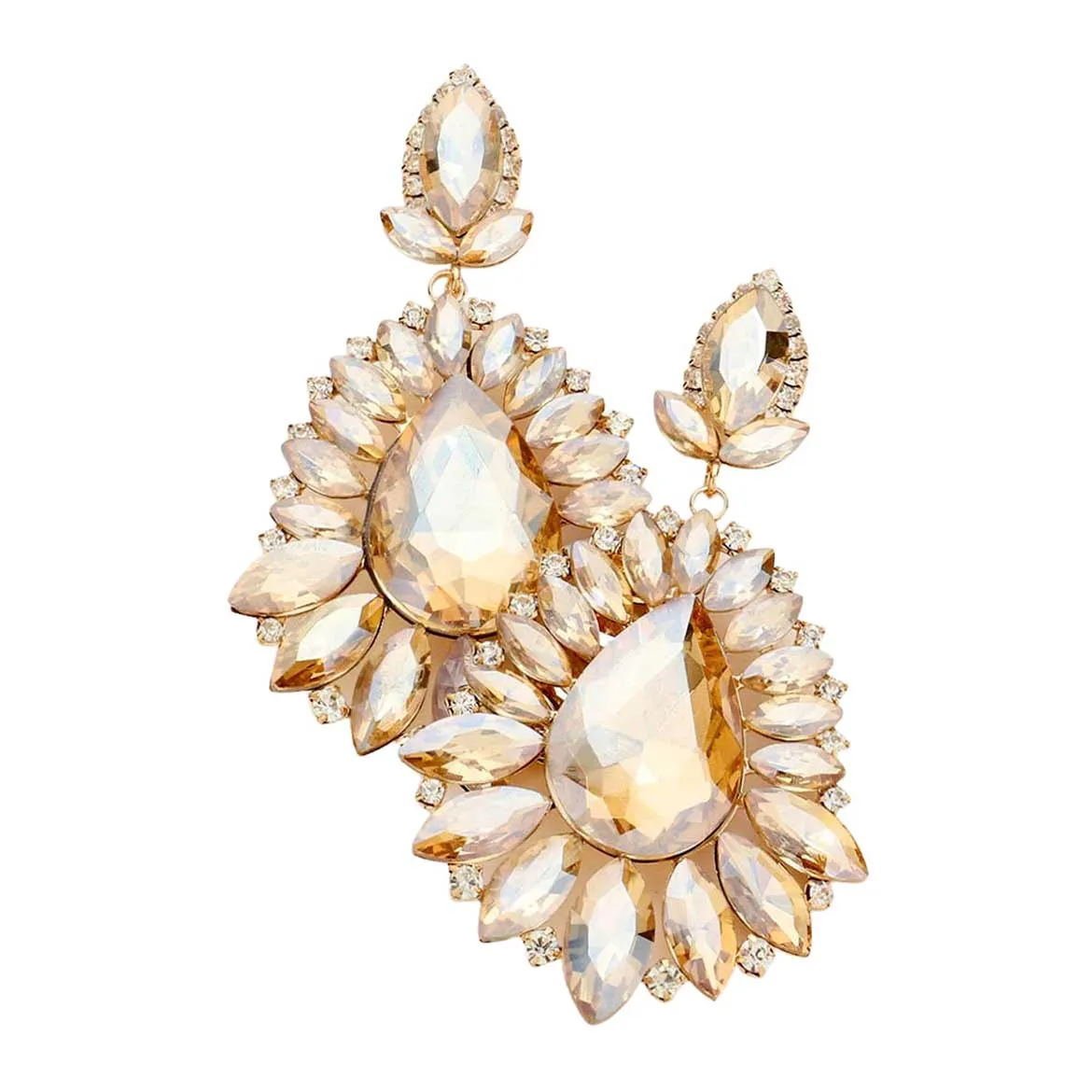 Teardrop Center Marquise Stone Cluster Evening Earrings