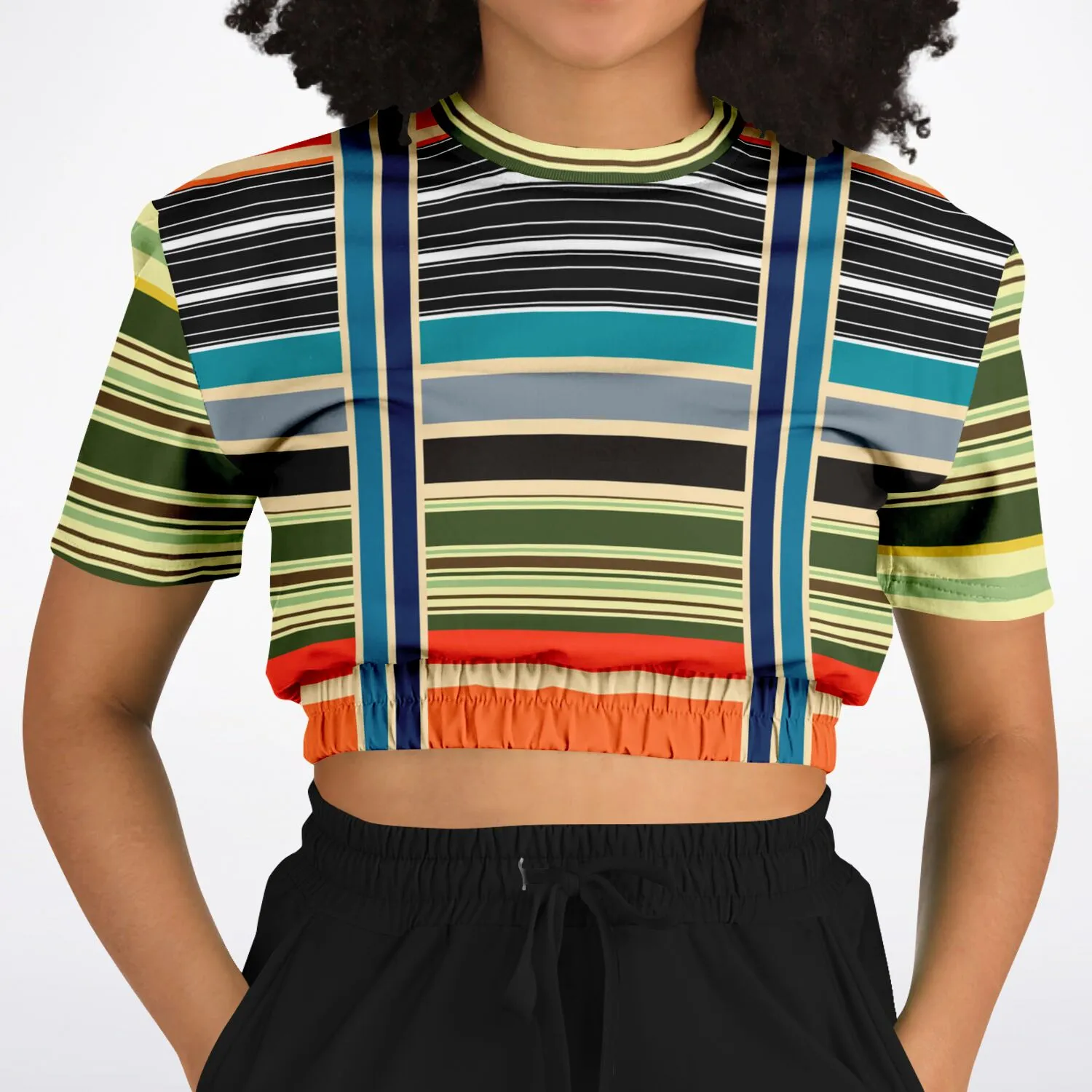 Tequila Sunrise Striped Short Sleeve Cropped Eco-Poly Sweater