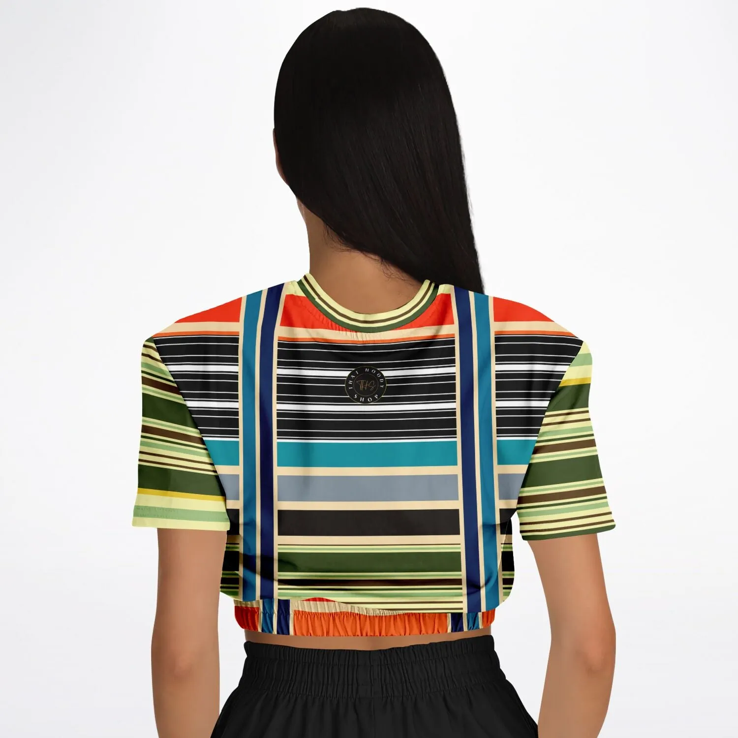 Tequila Sunrise Striped Short Sleeve Cropped Eco-Poly Sweater