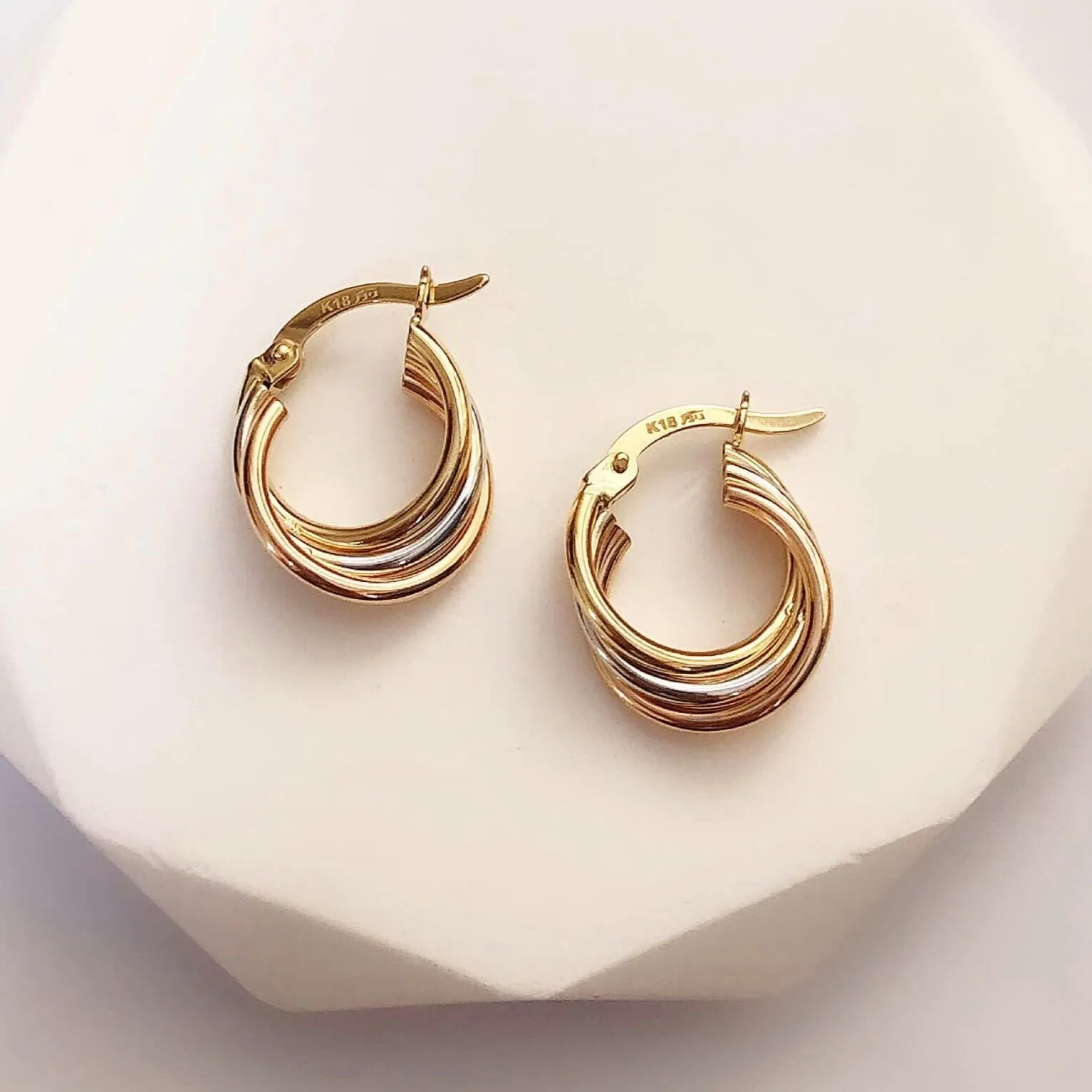 Tricolor Huggy Earrings 18K Gold