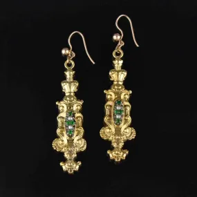 Victorian 18K Gold Emerald Paste Pearl Earrings, Regency Style