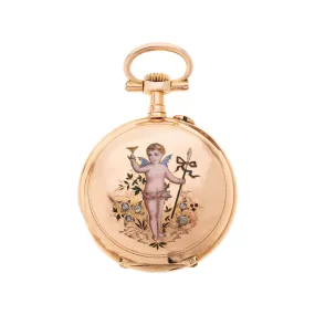 Victorian French 18k Diamond   Enameled Pocket Watch