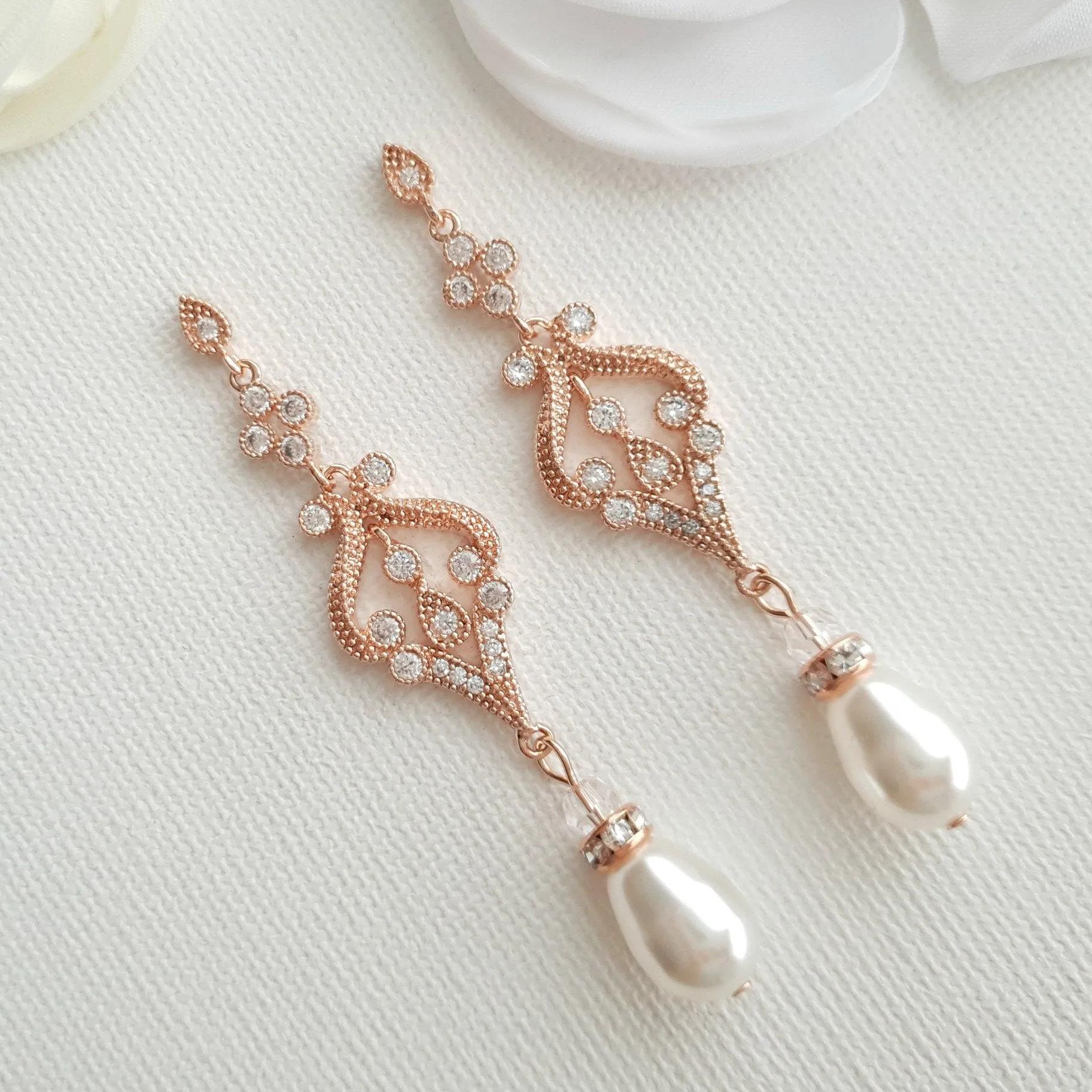 Vintage Bridal Earrings in Rose Gold-Elizabeth