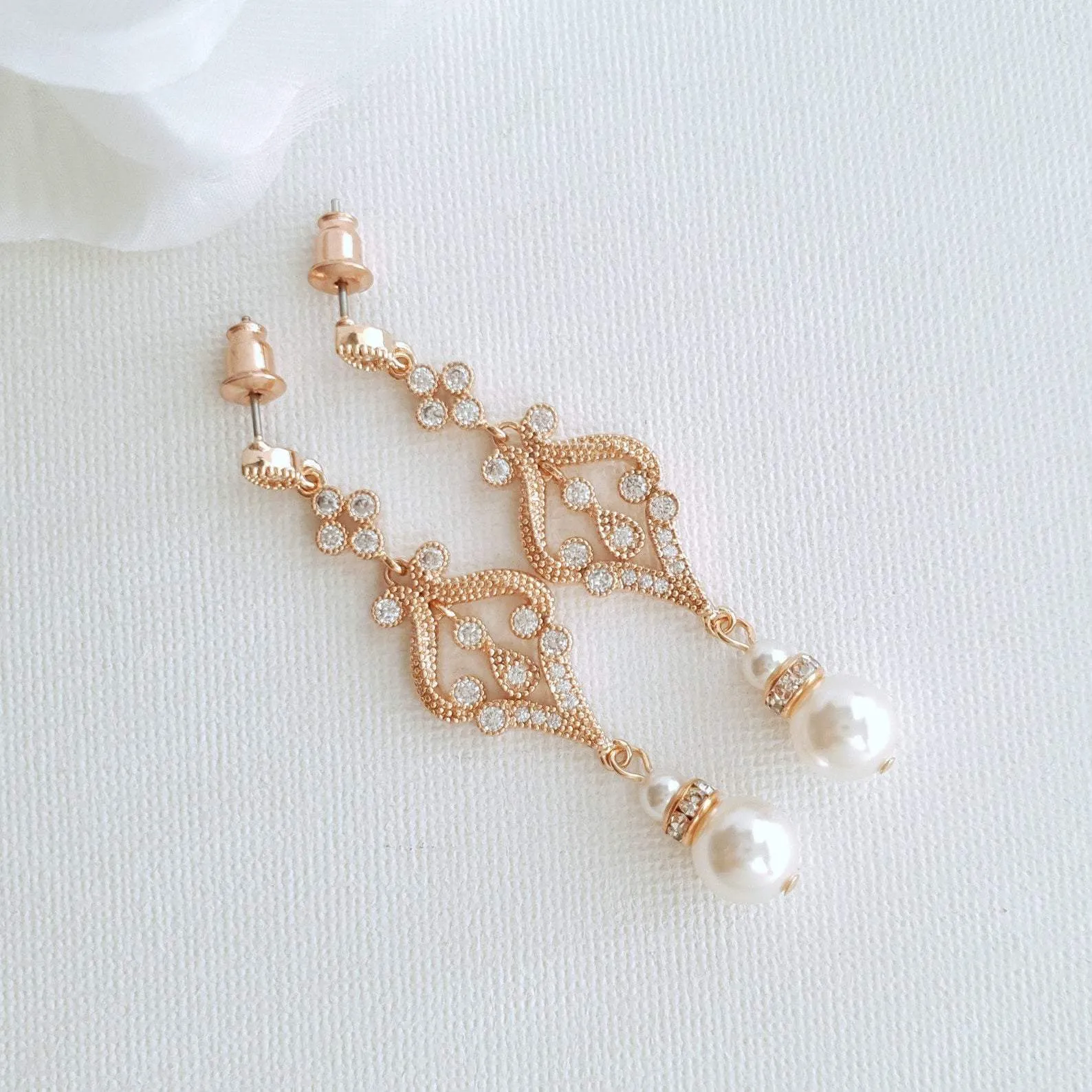 Vintage Bridal Earrings in Rose Gold-Elizabeth