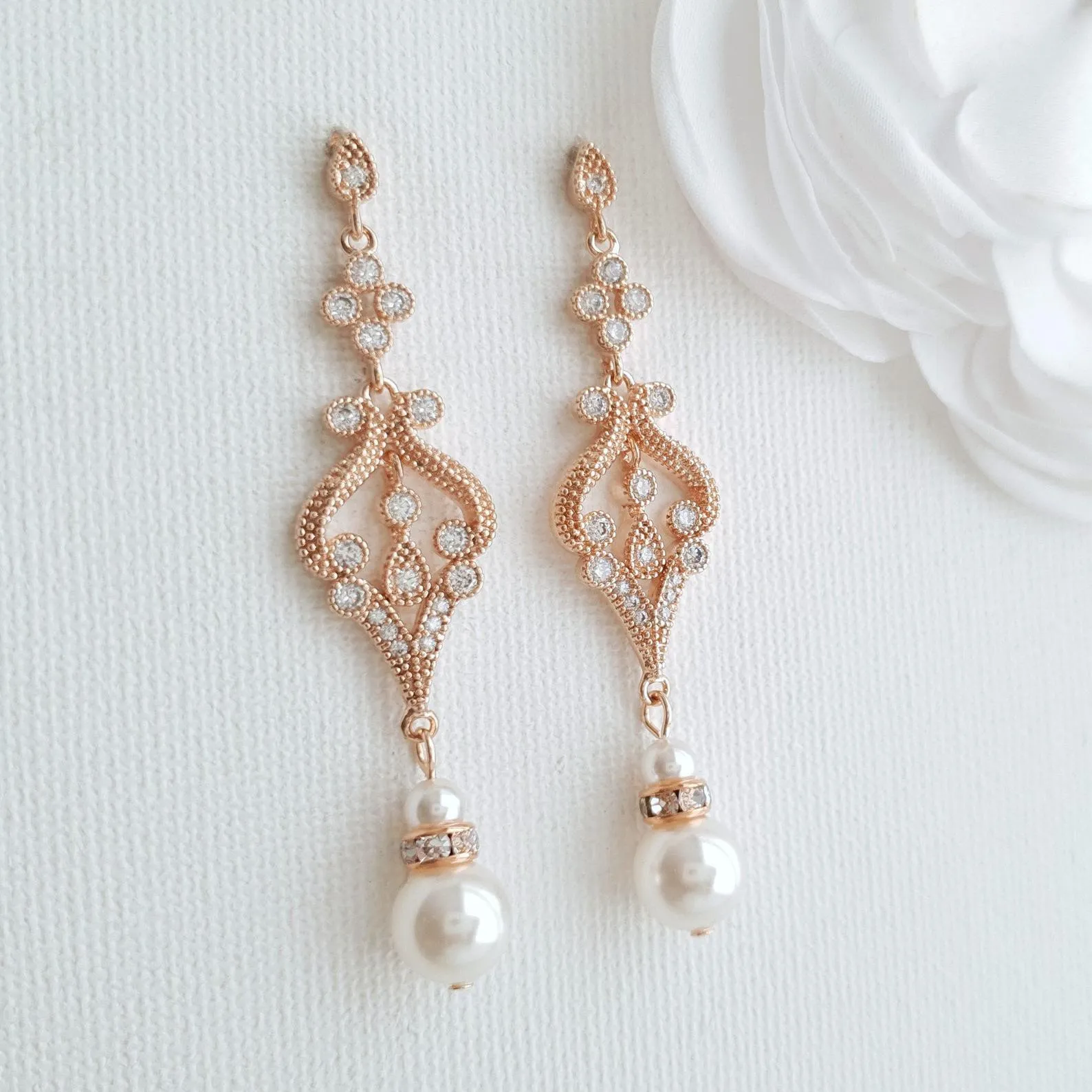 Vintage Bridal Earrings in Rose Gold-Elizabeth