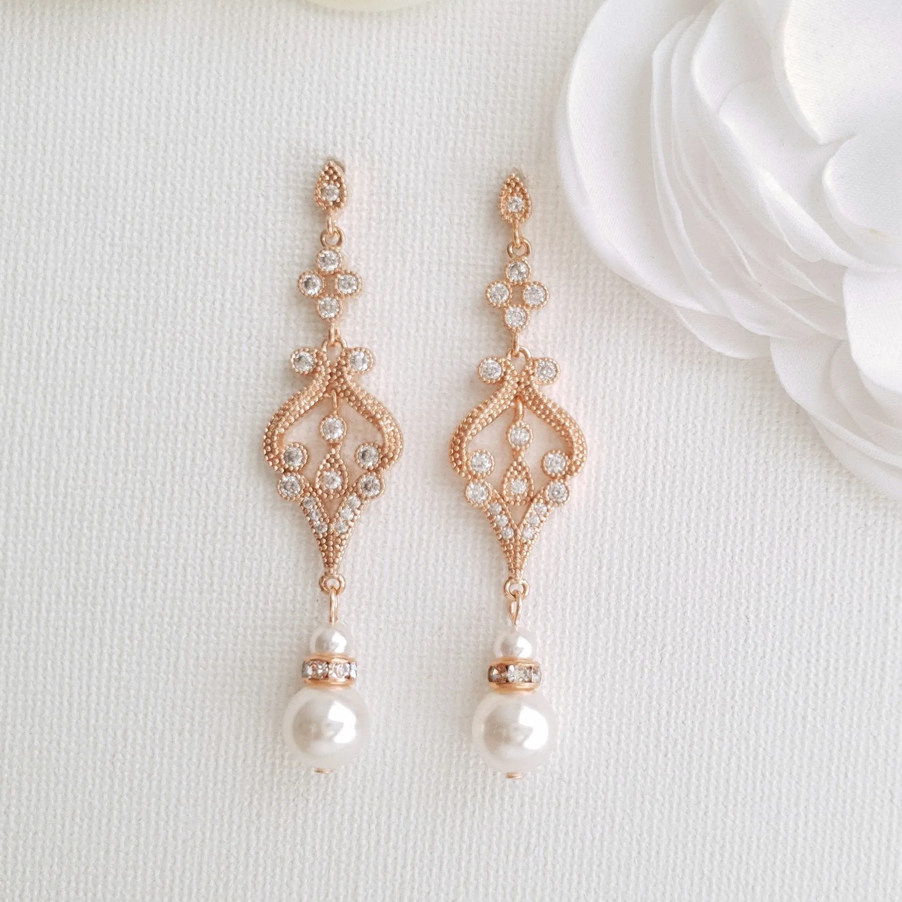 Vintage Bridal Earrings in Rose Gold-Elizabeth