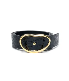 Wide Georgia Belt In Black Croc